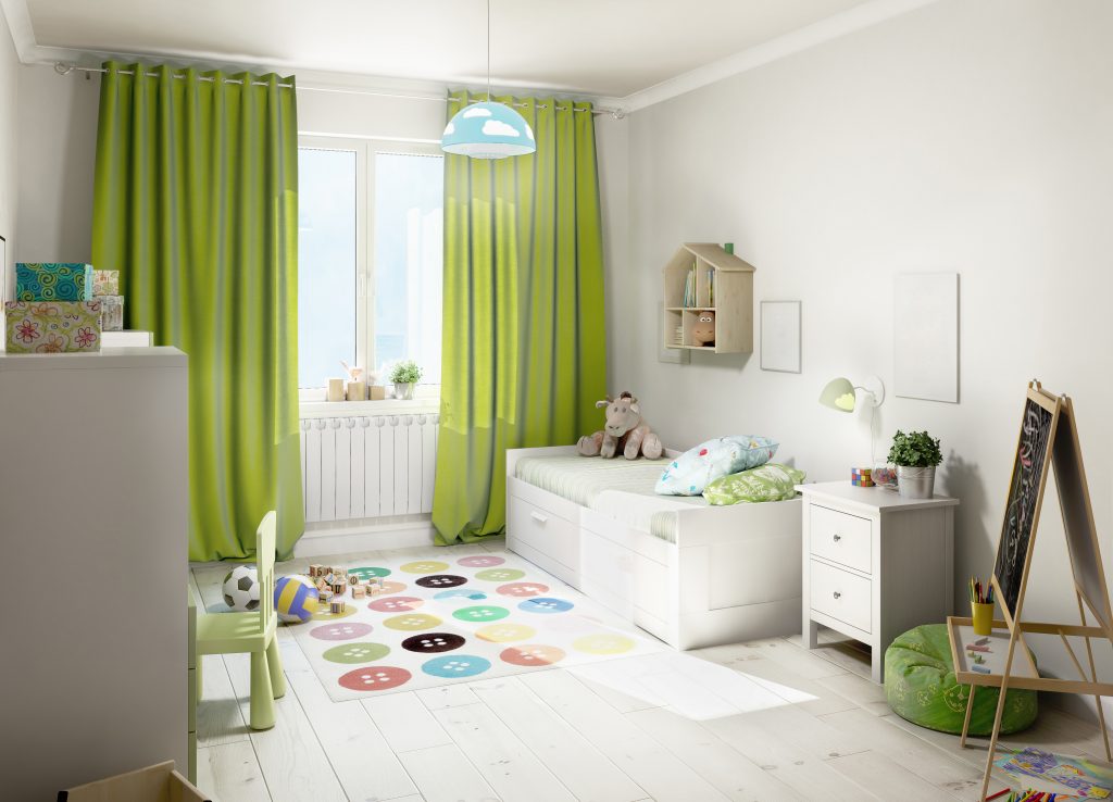 Teppiche und Vorhänge in kleinen Kinderzimmern