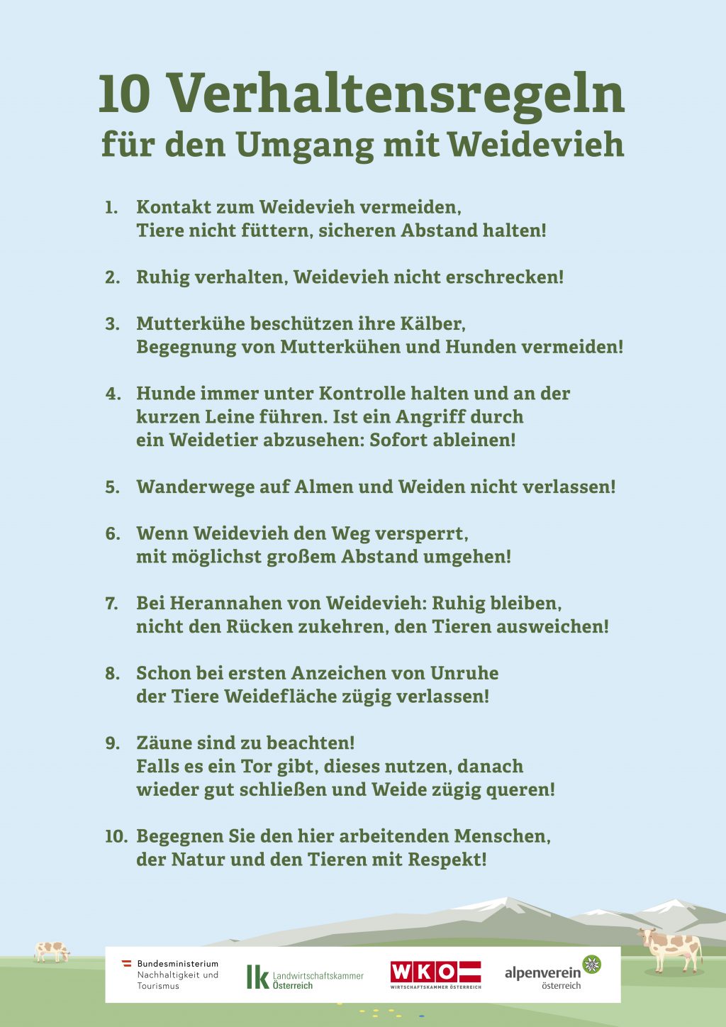 10 Verhaltensregeln für Almbesucher/innen