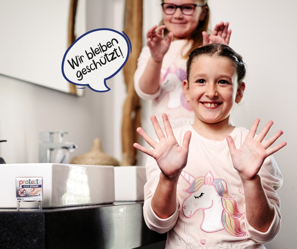 Stempelmonster: Kinder beim Händewaschen colop