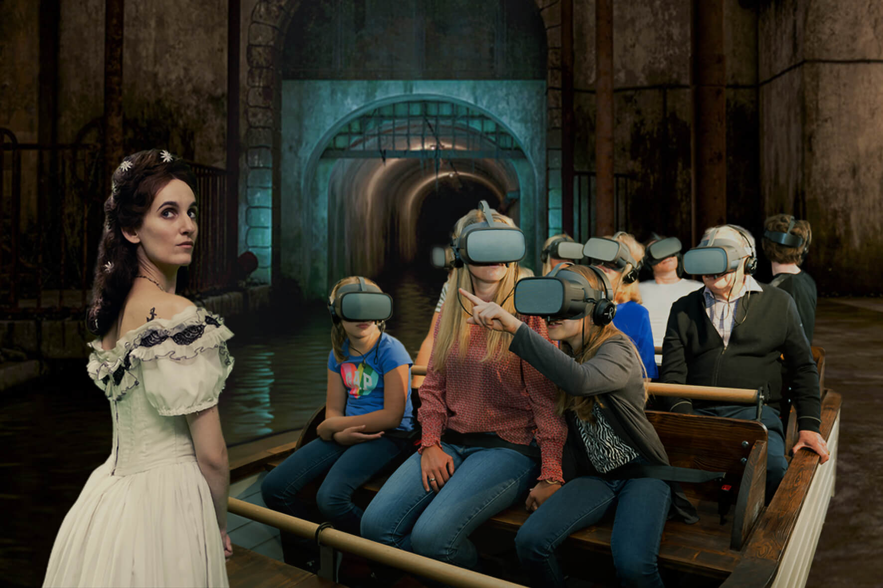 Sisi's Amazing Journey: In Virtual Reality Boot Simulatoren werden Gäste von Kaiserin Elisabeth höchstpersönlich durch die Kanäle Wiens geführt.