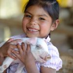 Arminda Alegre, 6, whose family's fortunes were dramatically changed by the gift of 2 pigs from the Gift Catalog. Gift Catalog Pig Story--From Suicidal to Successful--story by Kari Costanza. Summary: Arminda Alegre, 6, whose family's fortunes were dramatically changed by the git of 2 pigs from the Gift Catalog. Gift Catalog Pig Story--From Suicidal to Successful--story by Kari Costanza. In Vinto Chico, Viloma ADP, Bolivia. Family: Oscar Alegre, father; Elena, mother; Jimmy, 18; Jonathan, 16; Dennis, 13; Brian, 8;Arminda, 6. Project name: ADP Viloma - USA Funding: United States Latin America digital color vertical