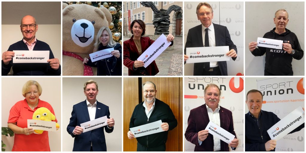 #comebackstronger-Foto mit SPORTUNION-Österreich-Präsident McDonald und den Präsidentinnen und Präsidenten der 9 Landesverbände