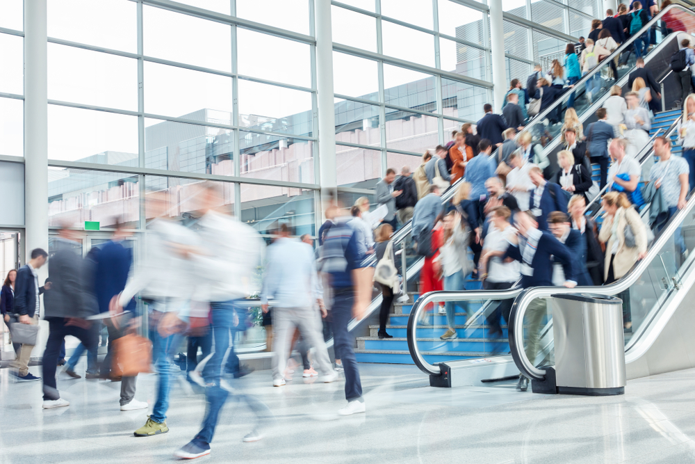 International,Anonymous,Crowd,On,The,Escalator,Of,A,Trade,Fair