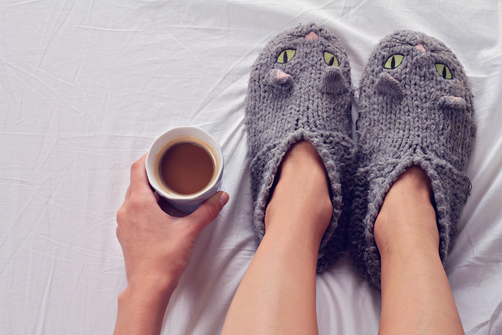 Woman,Wearing,Cozy,Warm,Wool,Socks,Close,Up.,Warmth,Concept.