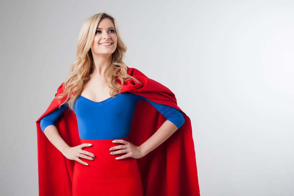 Superhero,Woman.,Young,And,Beautiful,Blonde,In,Image,Of,Superheroine