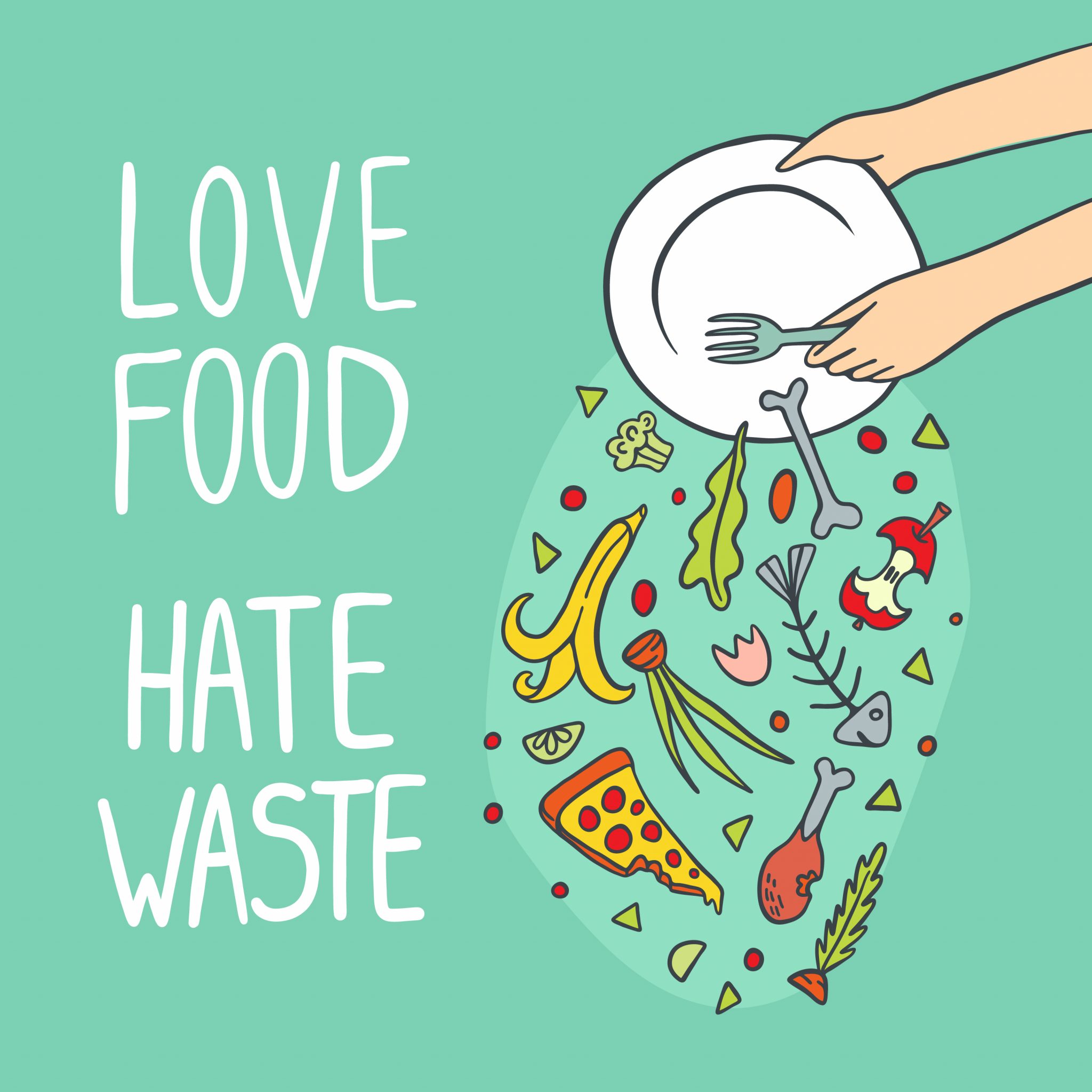 Stop,Wasting,Food,Color,Vector,Illustration.,Love,Food,And,Hate