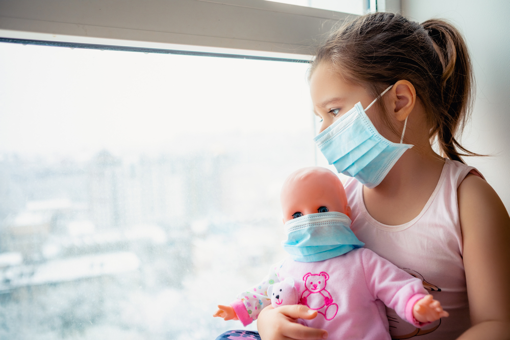 Little,Girl,In,Hospital.,Child,Girl,With,Doll,Wearing,A