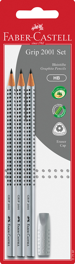 Grip 2001 graphite pencil set, HB, silver, 4 pieces