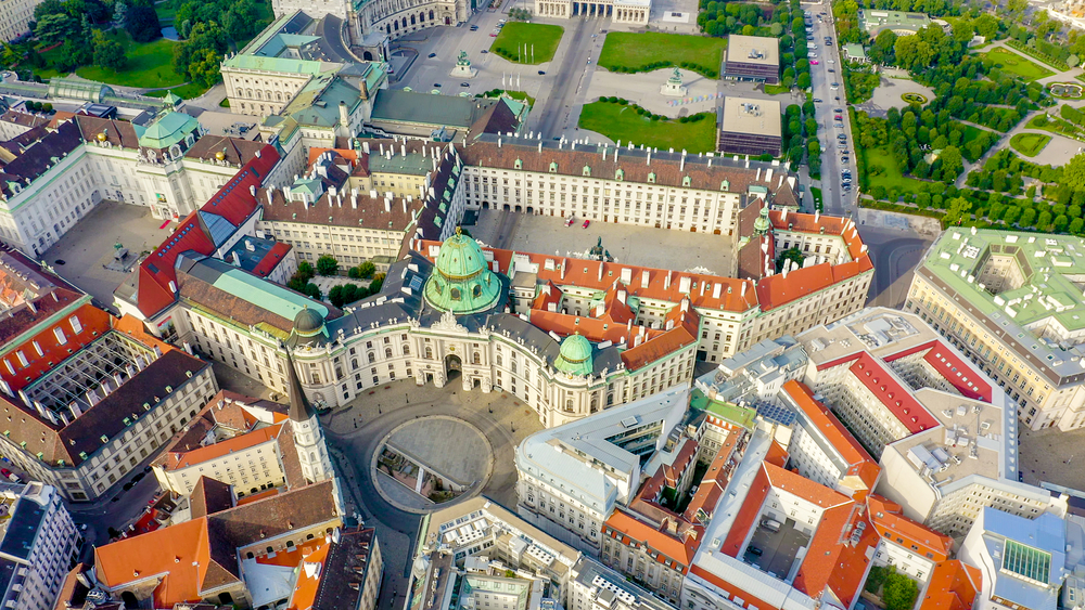 Vienna,,Austria.,Michaellerplatz,(st.,Michael's,Square),,Hofburg,Palace,Complex.,Flight