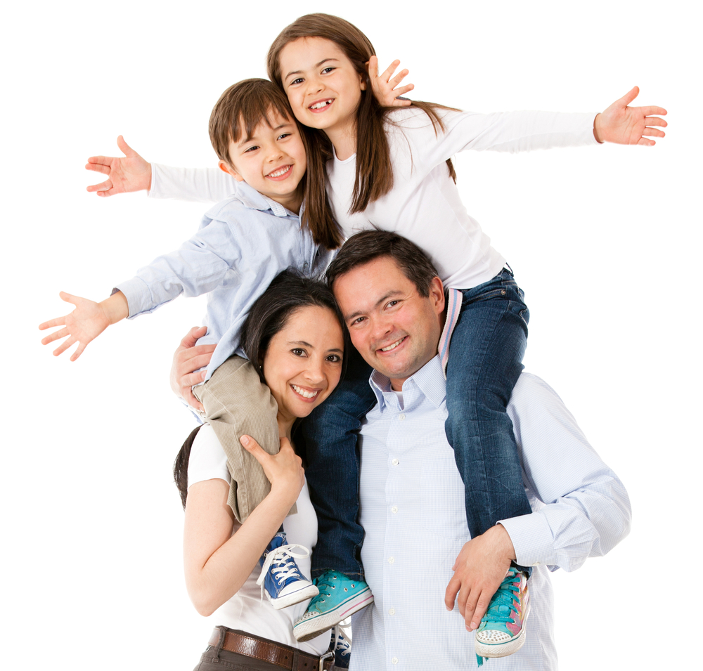 Happy,Family,Celebrating,With,Arms,Up,-,Isolated,Over,White