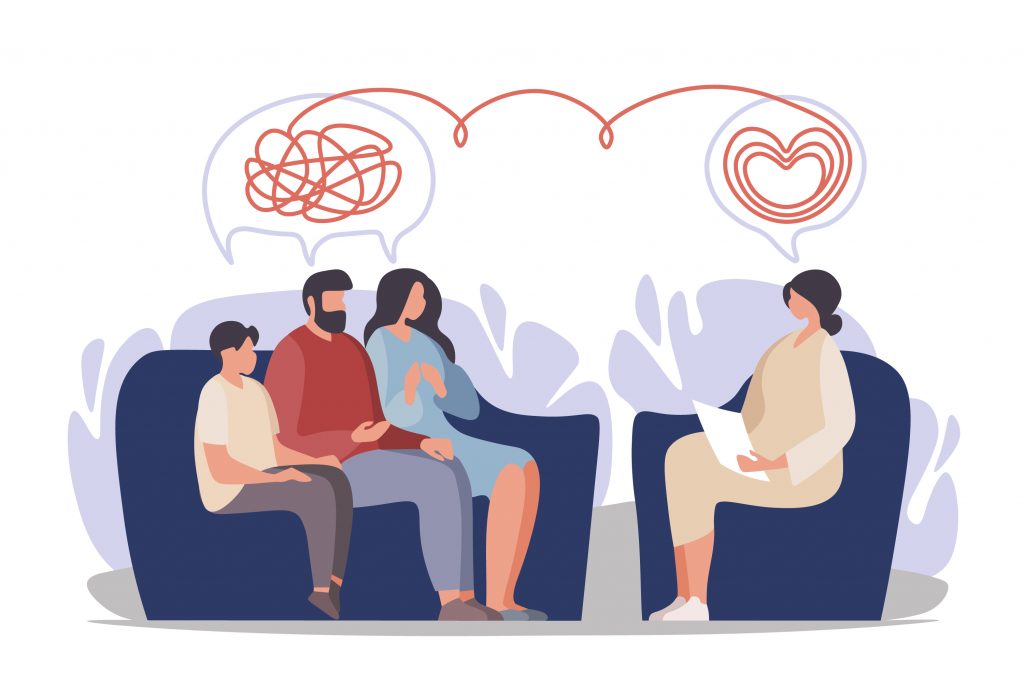 Psychotherapy.,Family,Psychologist,Speaking,With,Couple,,,Family,Psychiatry,Concept.