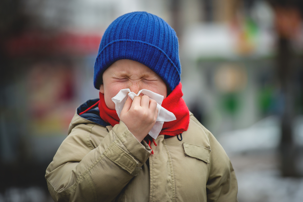 Little,Child,Boy,In,Scarf,And,Hat,Blow,His,Nose.