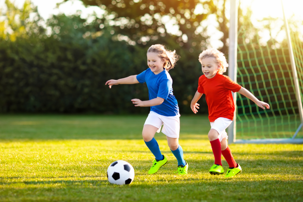 Kids,Play,Football,On,Outdoor,Field.,Children,Score,A,Goal