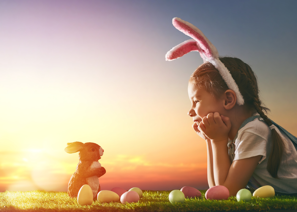 Cute,Little,Child,Girl,Wearing,Bunny,Ears,On,Easter,Day.