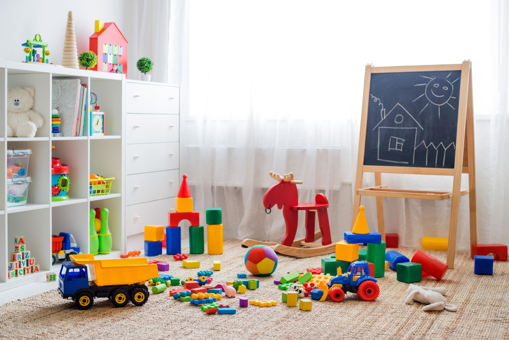 Children's,Playroom,With,Plastic,Colorful,Educational,Blocks,Toys.,Games,Floor