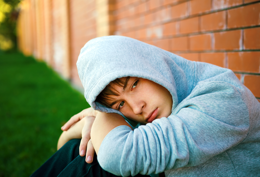 Sad,Teenager,Sit,By,The,Brick,Wall,Outdoor