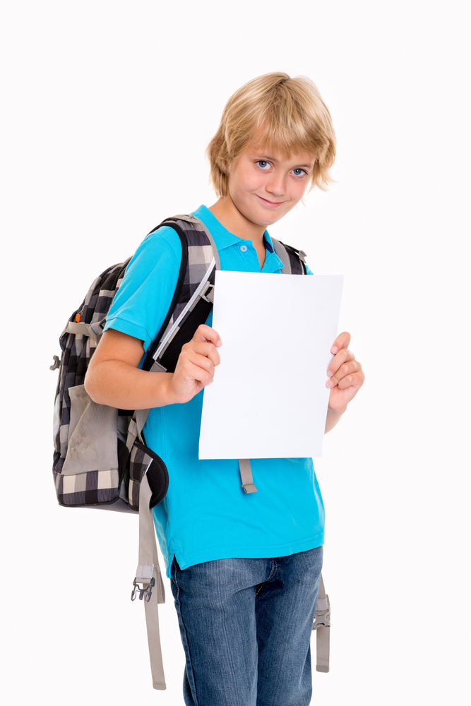 Blond,Boy,In,Front,Of,White,Background,With,Good,Report