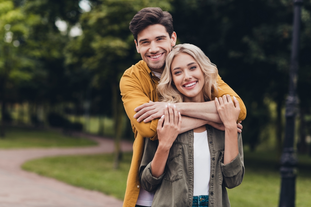 Portrait,Of,Attractive,Tender,Amorous,Cheerful,Affectionate,Couple,Cuddling,Enjoying